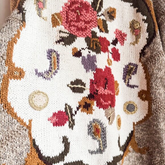 Vintage Bianca Ramie Cotton Floral Grandma Core Pullover Sweater M - Picture 2 of 6